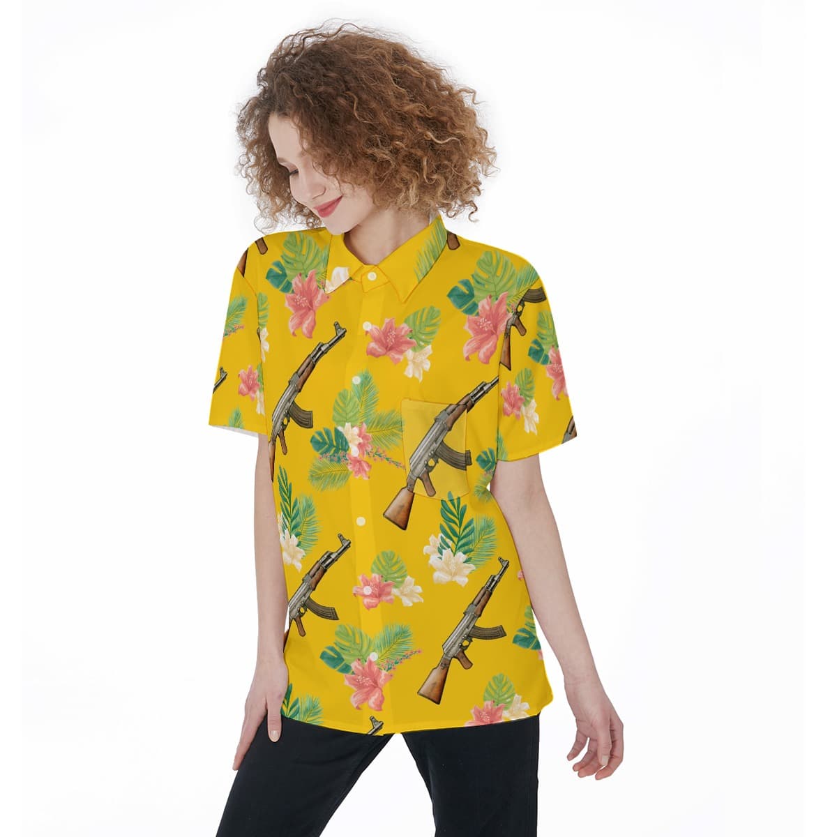 Floral Gun Aloha Shirt For Women