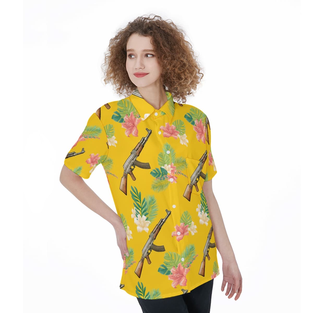 Floral Gun Aloha Shirt For Women (2)