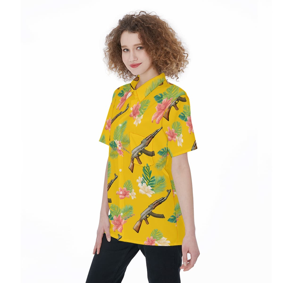 Floral Gun Aloha Shirt For Women (3)