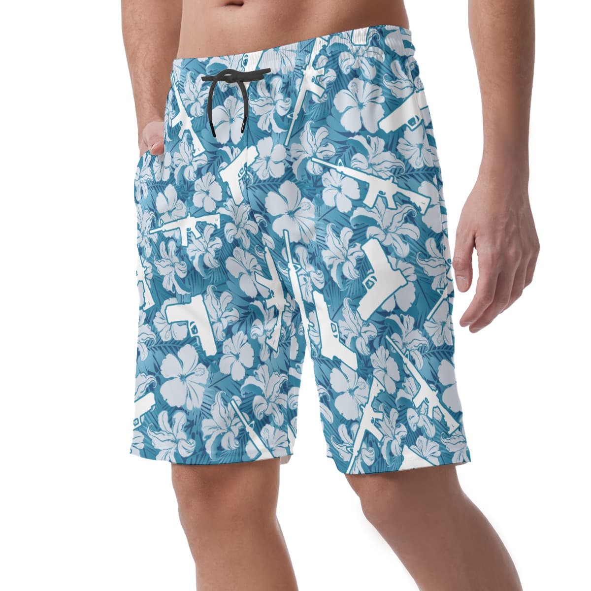 Blue Gun Hawaiian Shorts For Men (3)