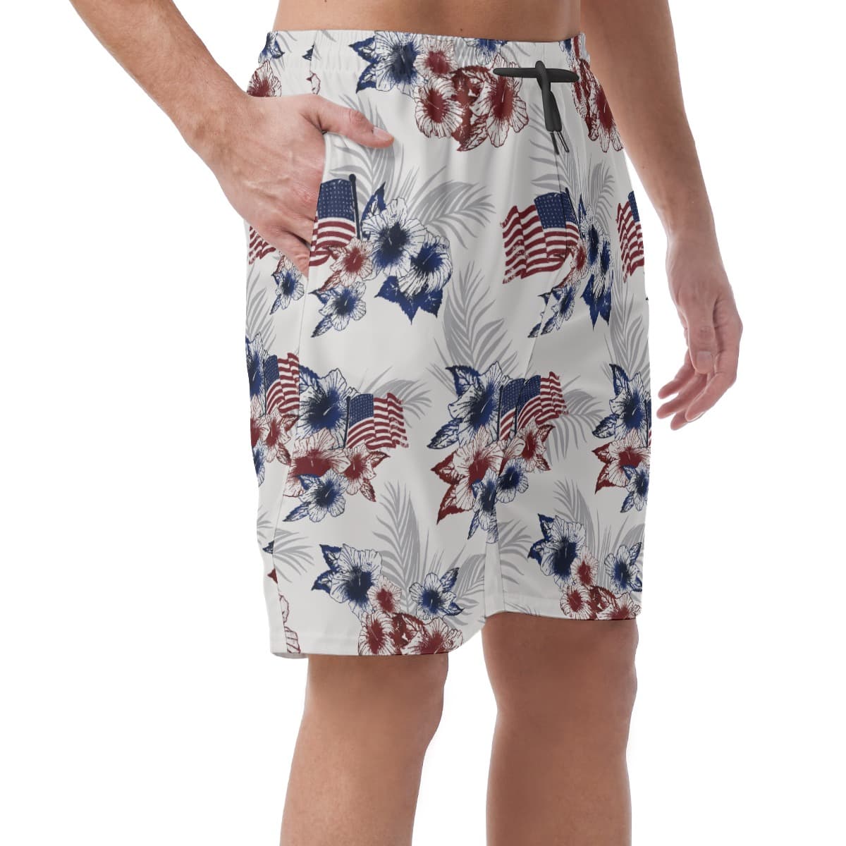 Floral American Flag Beach Shorts (2)