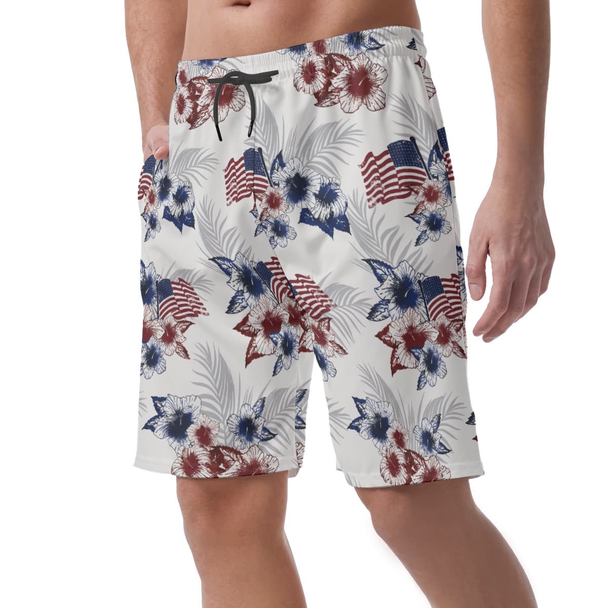 Floral American Flag Beach Shorts (3)