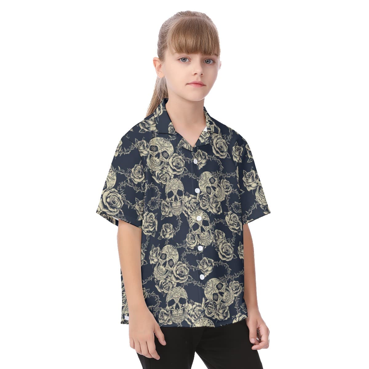 Skull Black Kid's Hawaiian Shirt