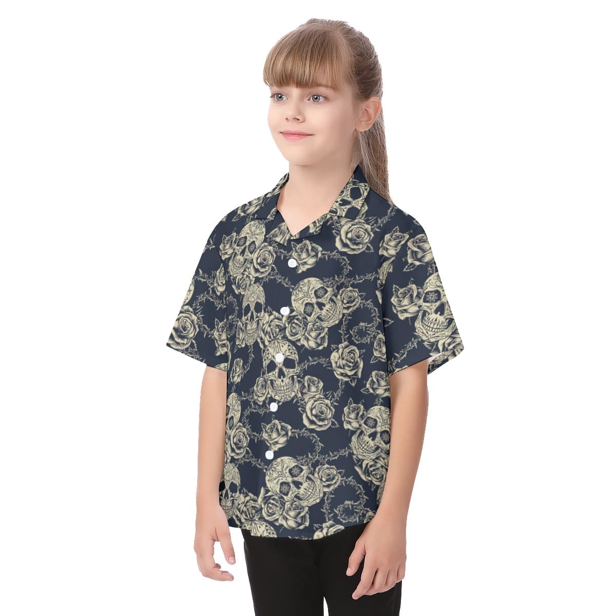 Skull Black Kid’s Hawaiian Shirt (3)