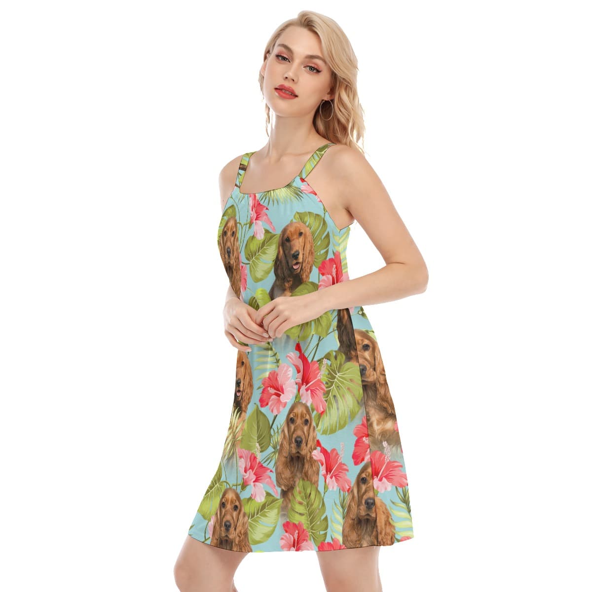 Custom Dog Face Floral Cami Dress (3)