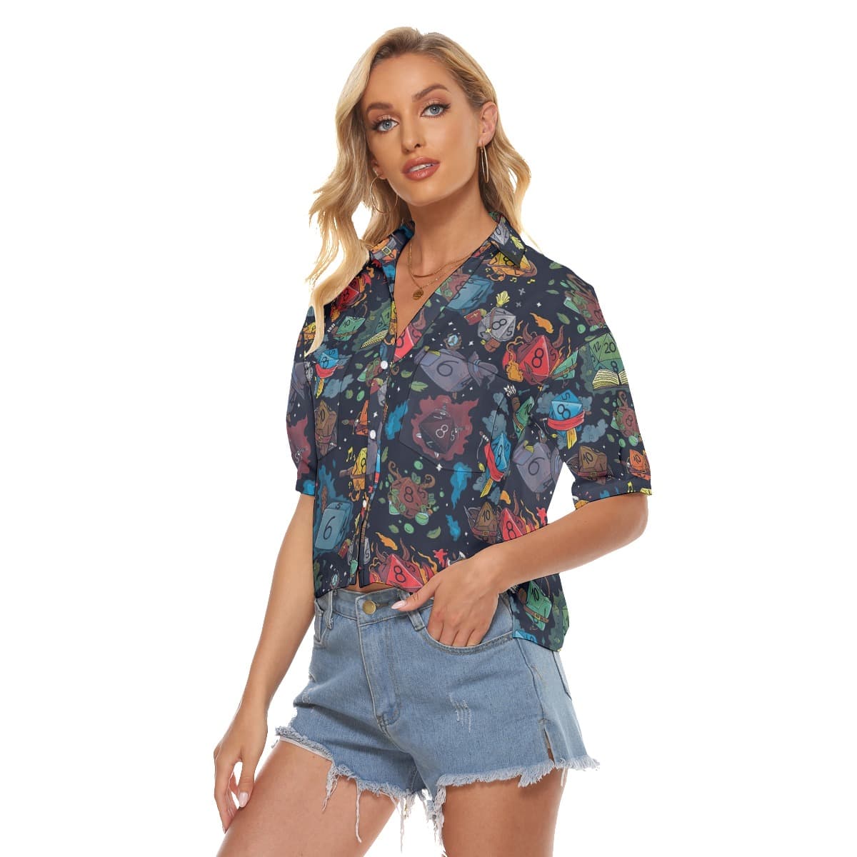 Dnd Dice Hawaiian Cropped Shirt (3)