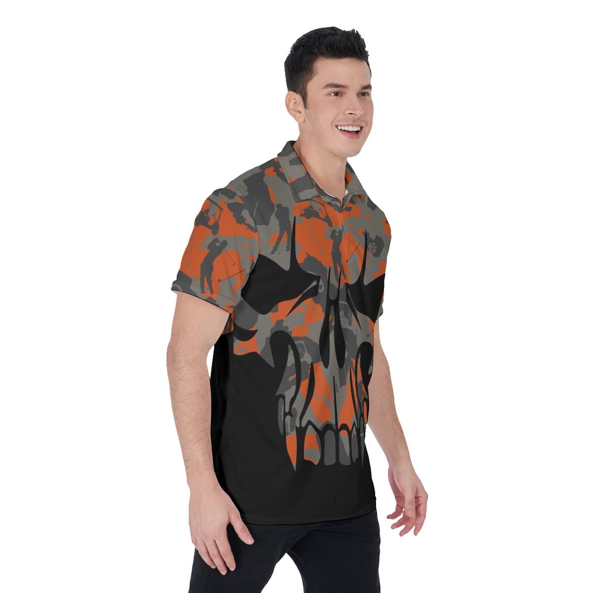 Camo Skull Black Men’s Golf Shirt (1)