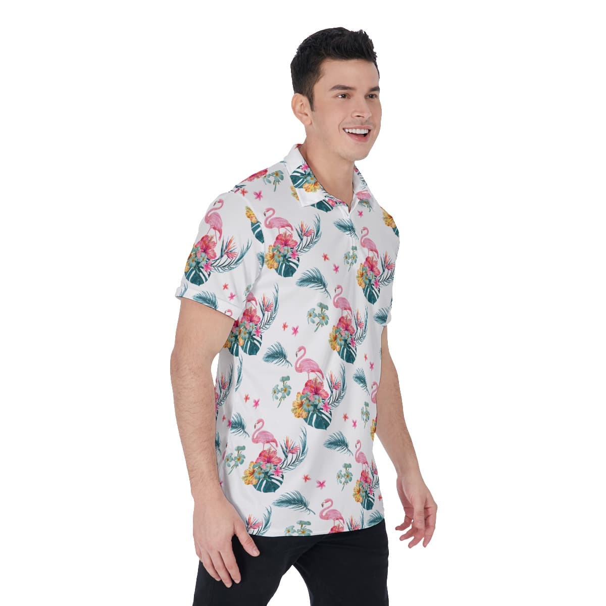 Floral Flamingo Men’s Polo Shirt (2)