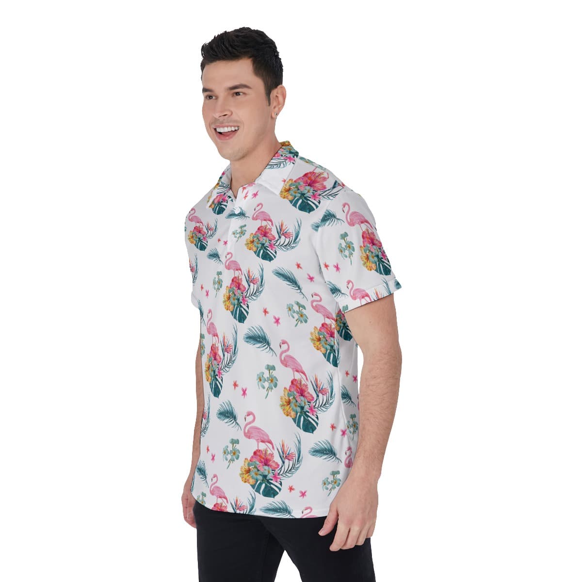 Floral Flamingo Men’s Polo Shirt (3)