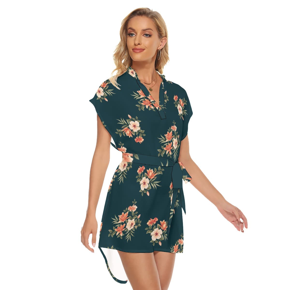 Floral Hawaiian Dress With Tie (2)