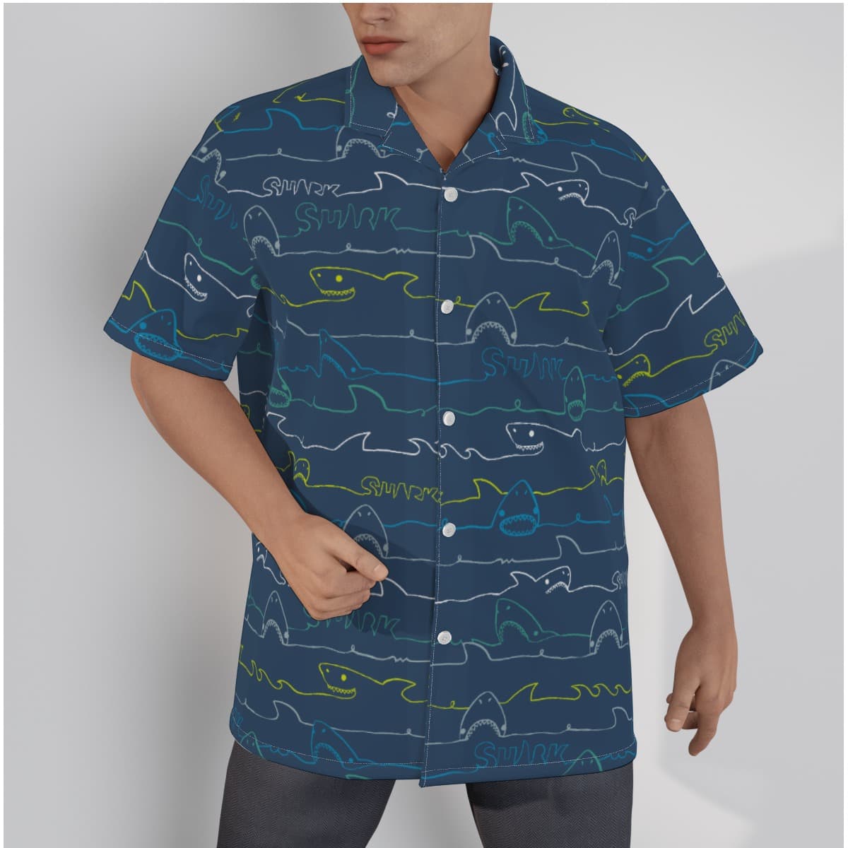 Men’s Shark Cotton Aloha Shirt (2)