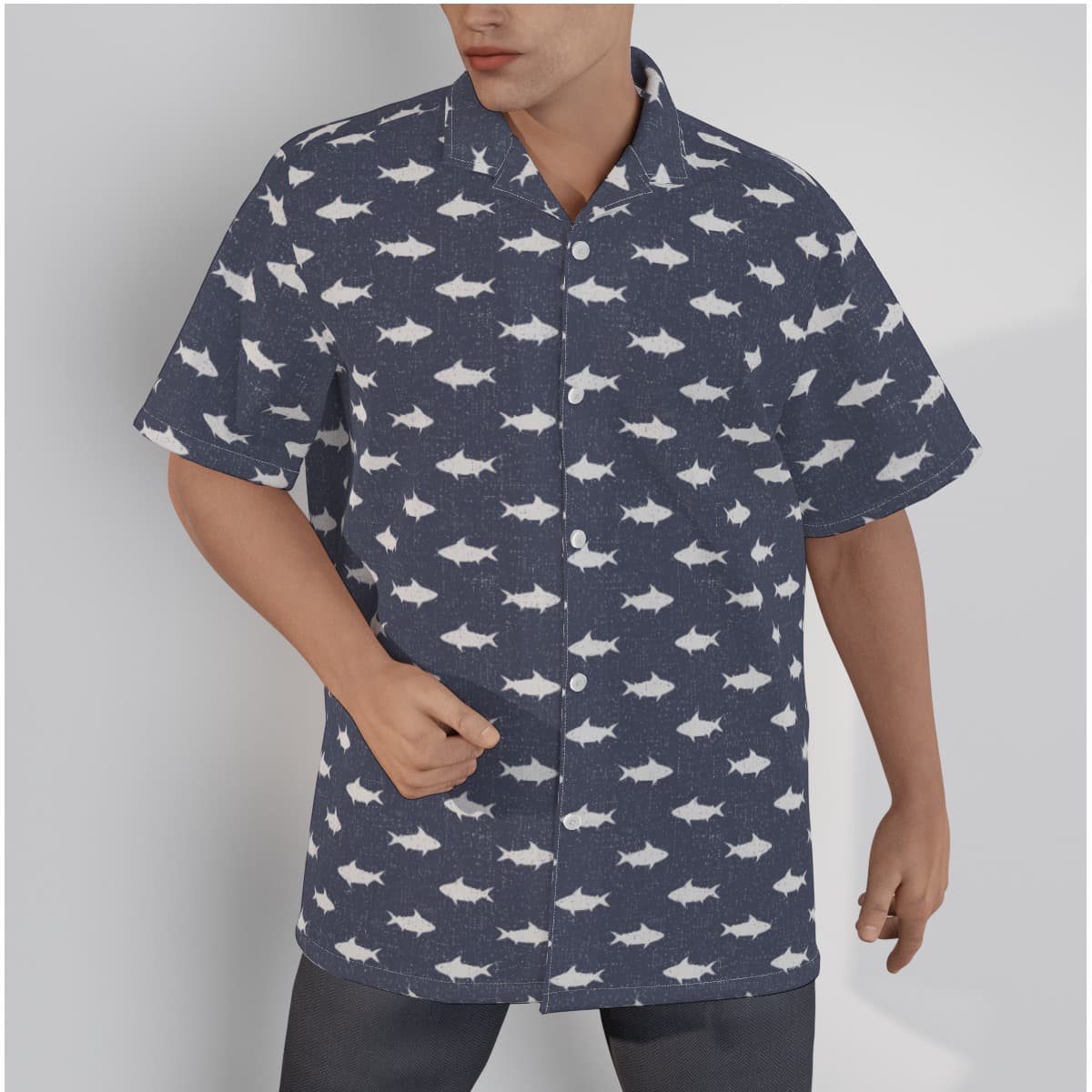 Shark Hawaiian Shirt Navy Blue (1)