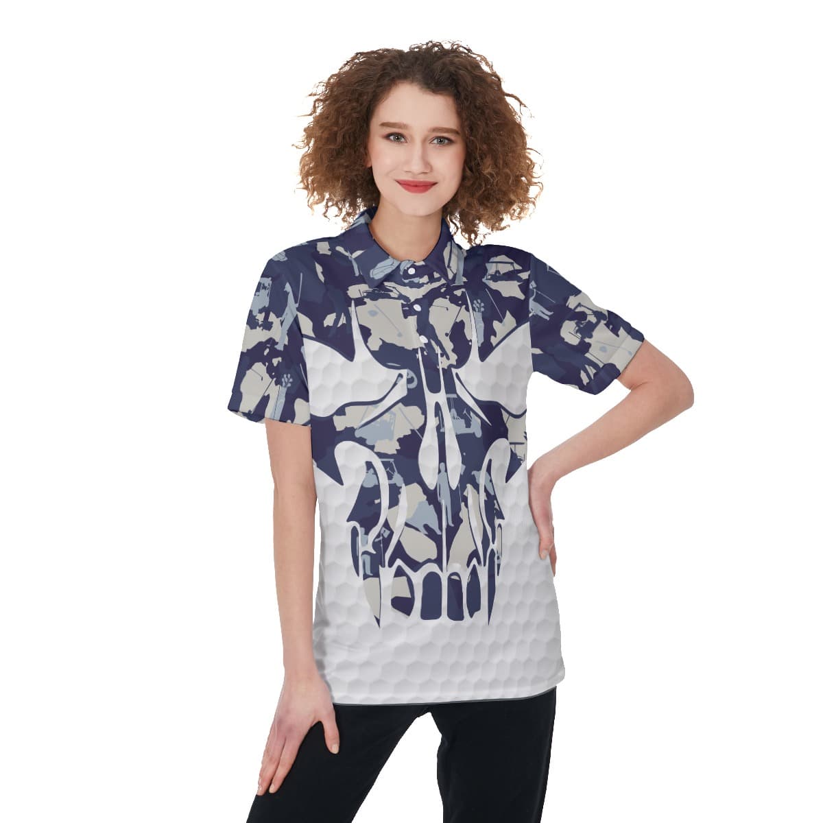 Women's Blue Skull Golf Shirt