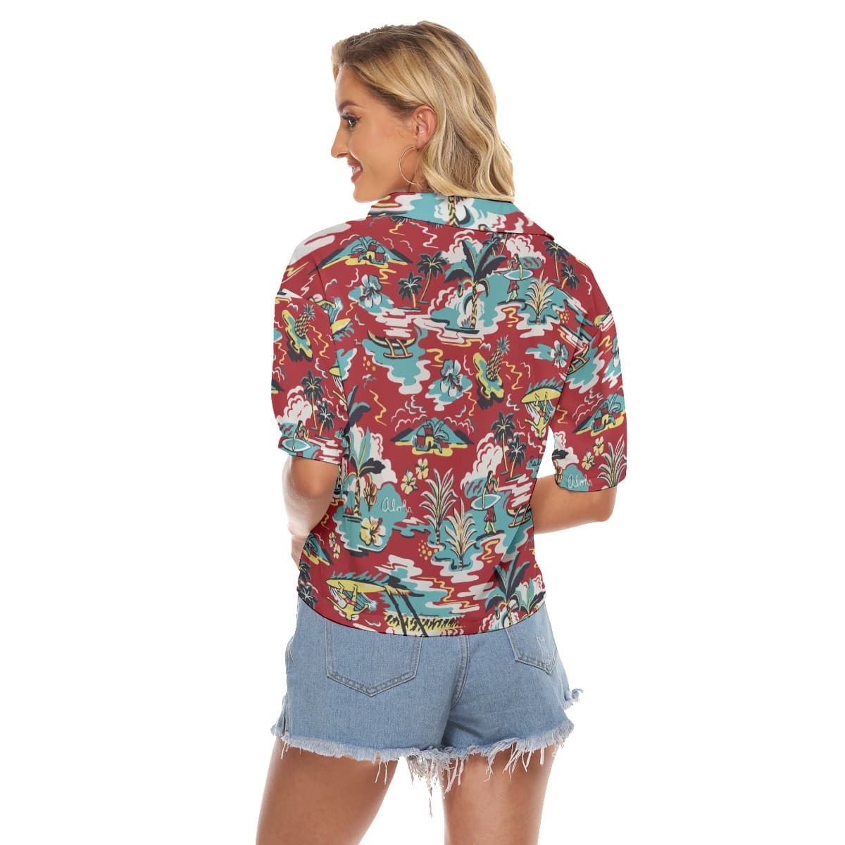 Women’s Red Hawaiian Cropped Shirt (1)
