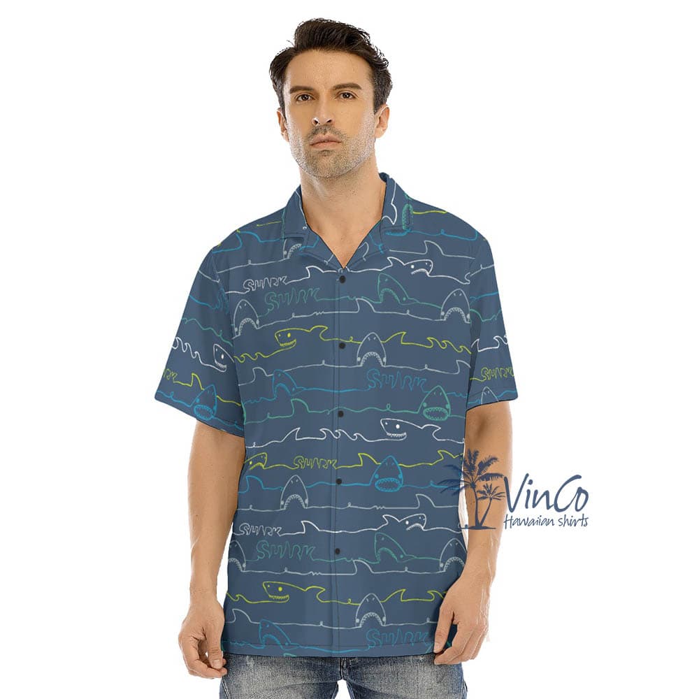 Men’s Shark Print Hawaiian Shirt (1)