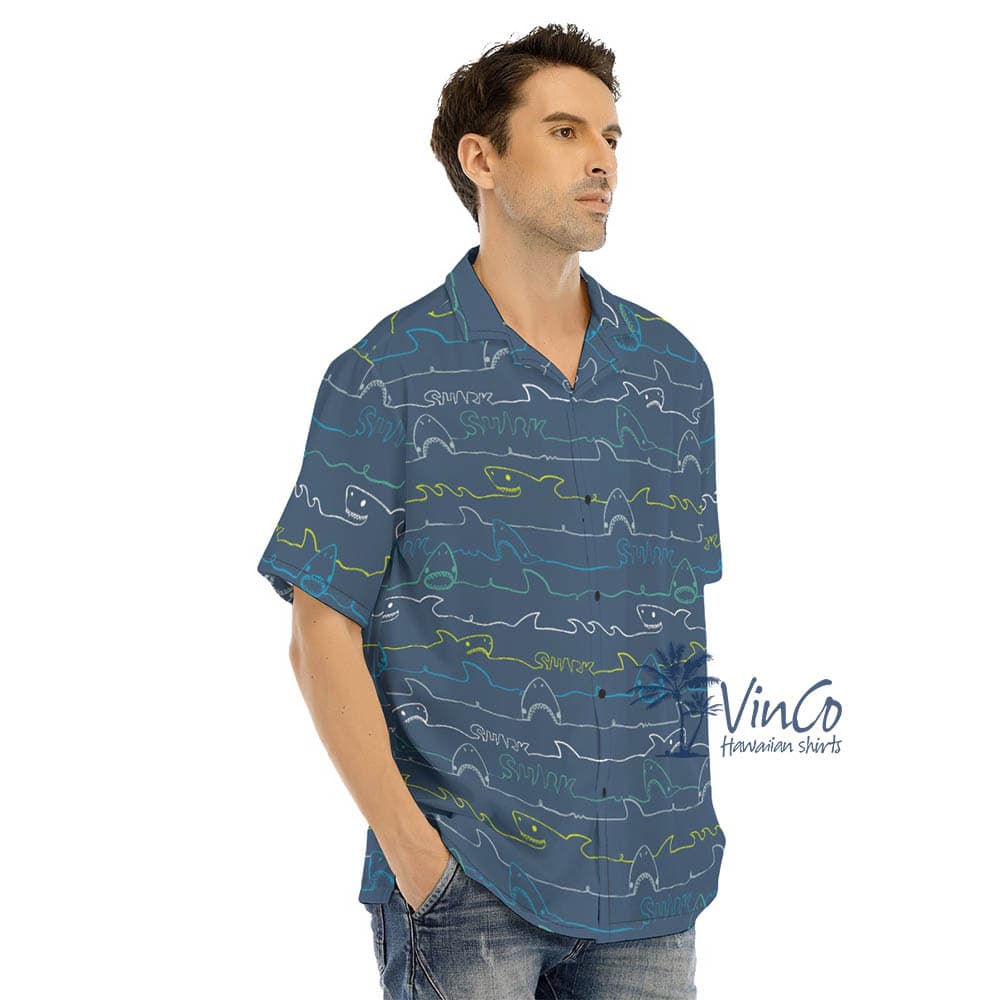 Men’s Shark Print Hawaiian Shirt (2)