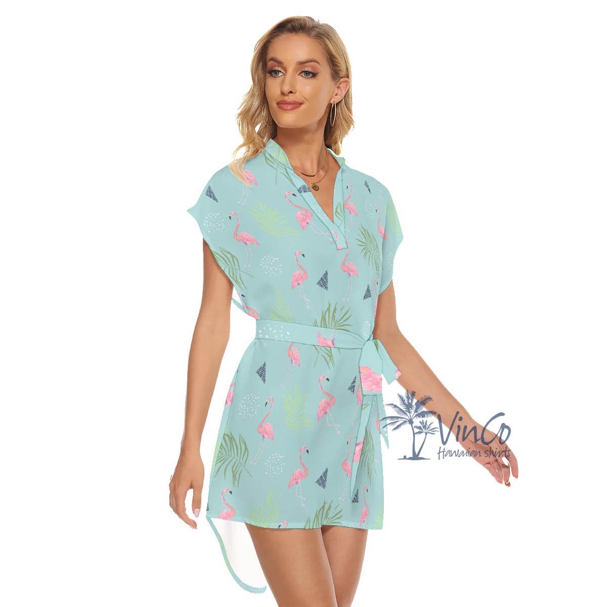 Women’s Flamingo Aloha Dress Blue (1)
