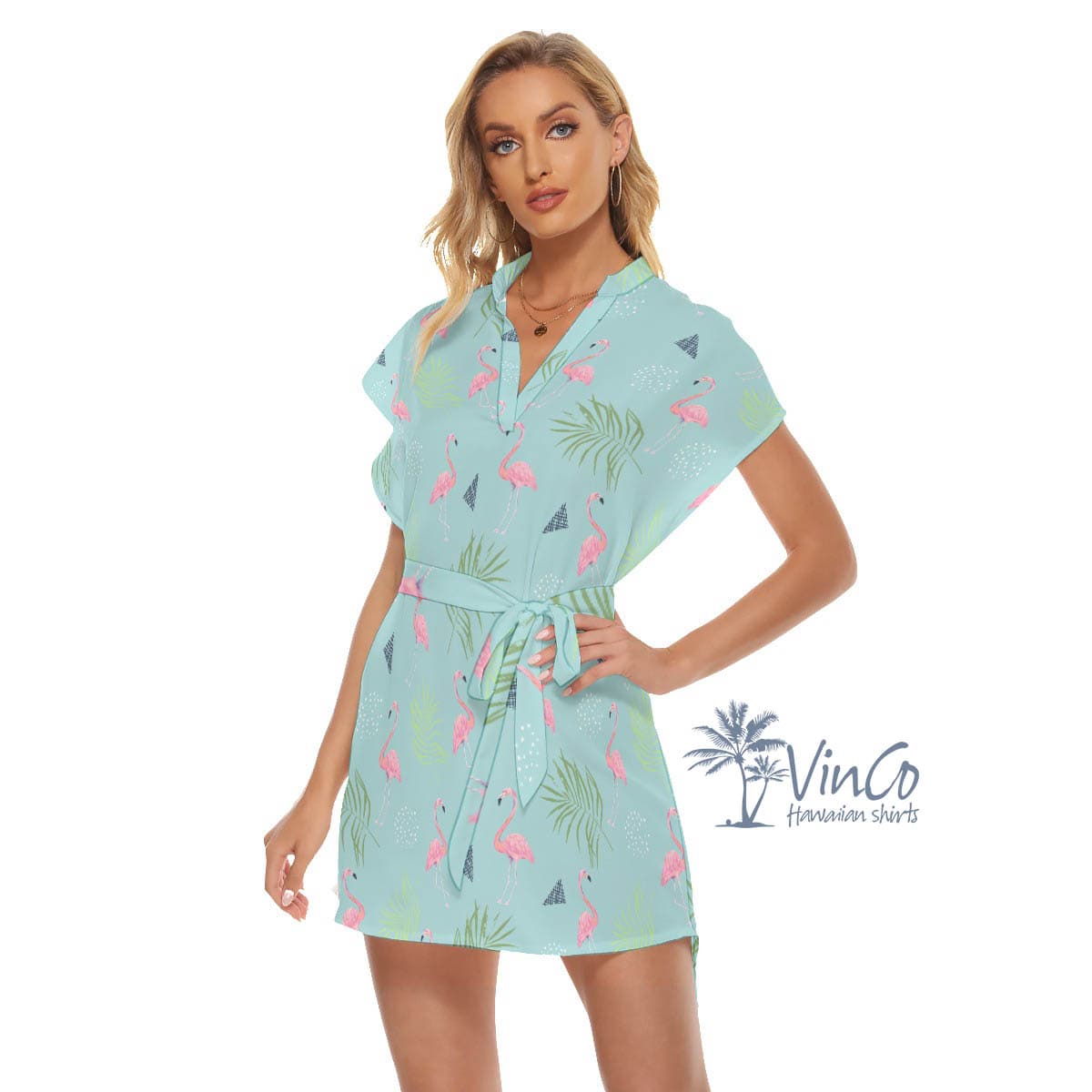 Women’s Flamingo Aloha Dress Blue (2)