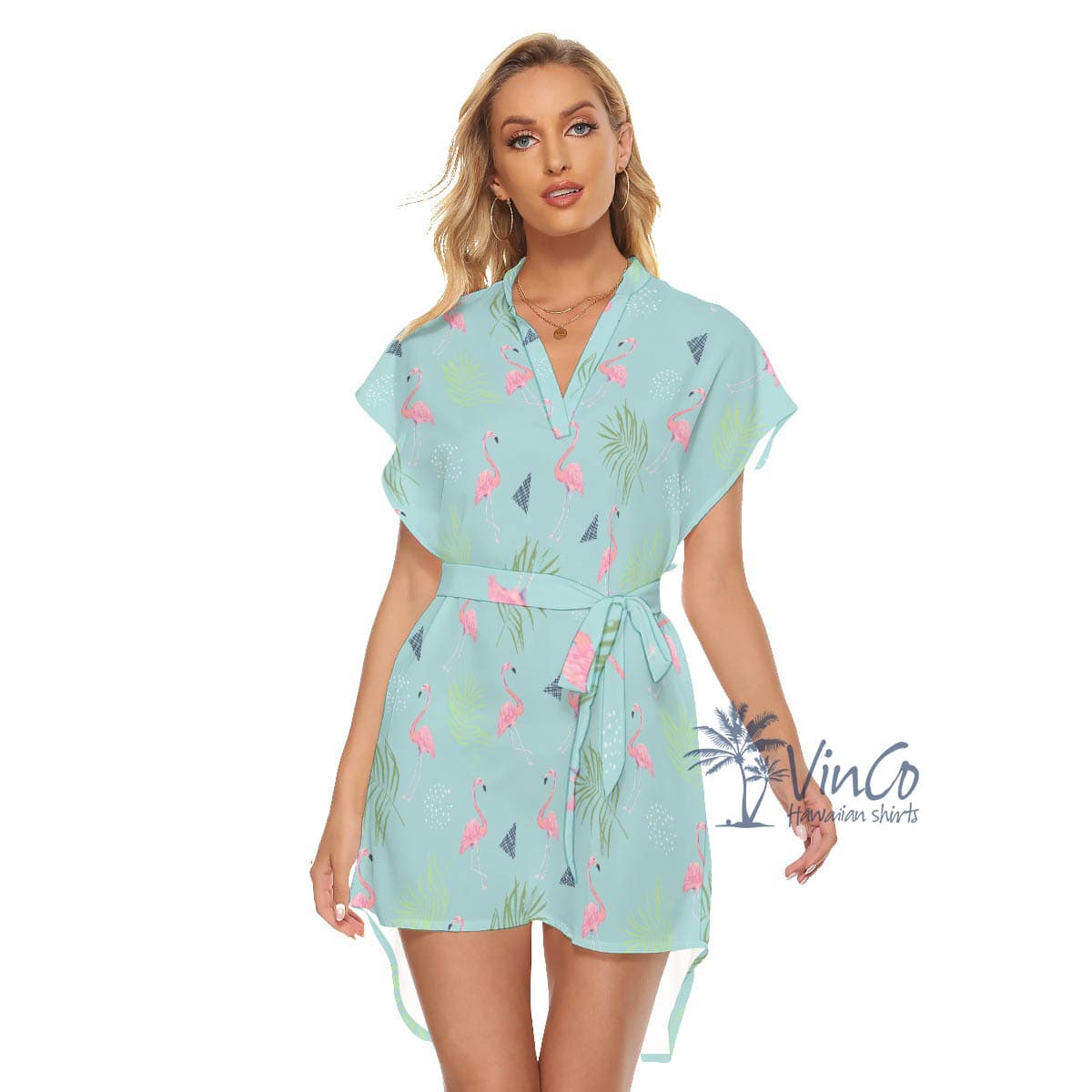 Women’s Flamingo Aloha Dress Blue (4)