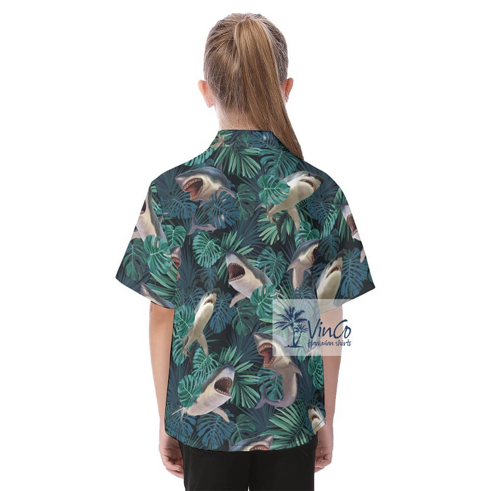 Kid's Shark Print Aloha Shirt (2)