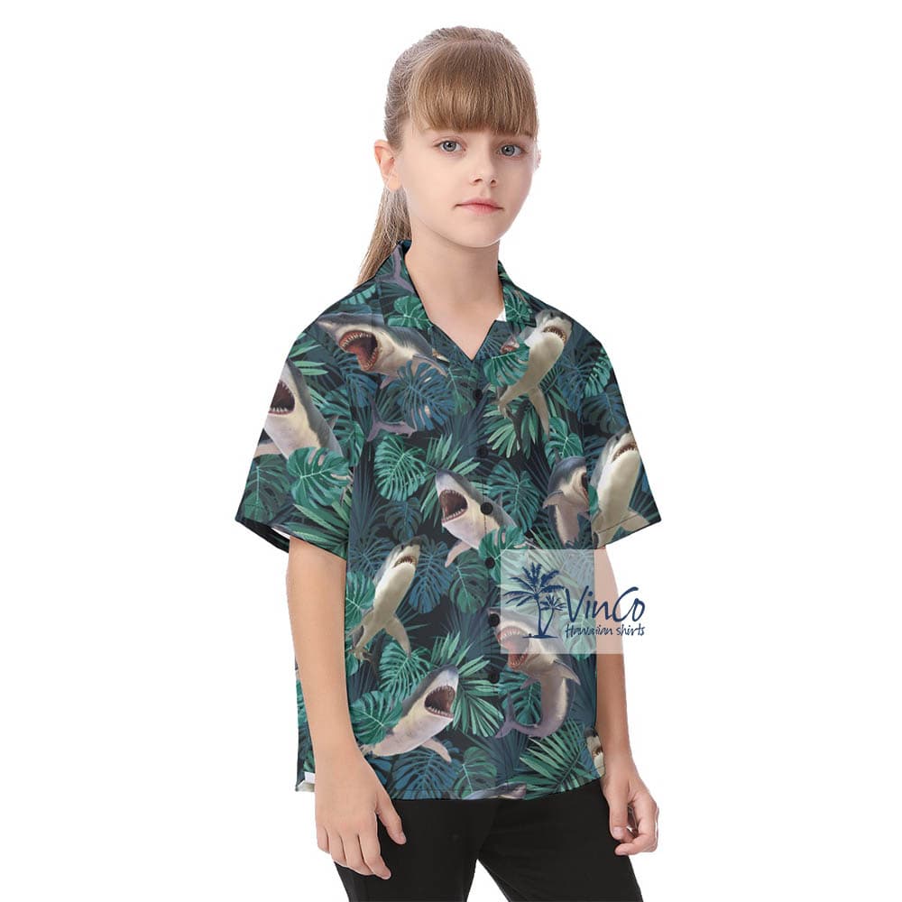 Kid's Shark Print Aloha Shirt (2)
