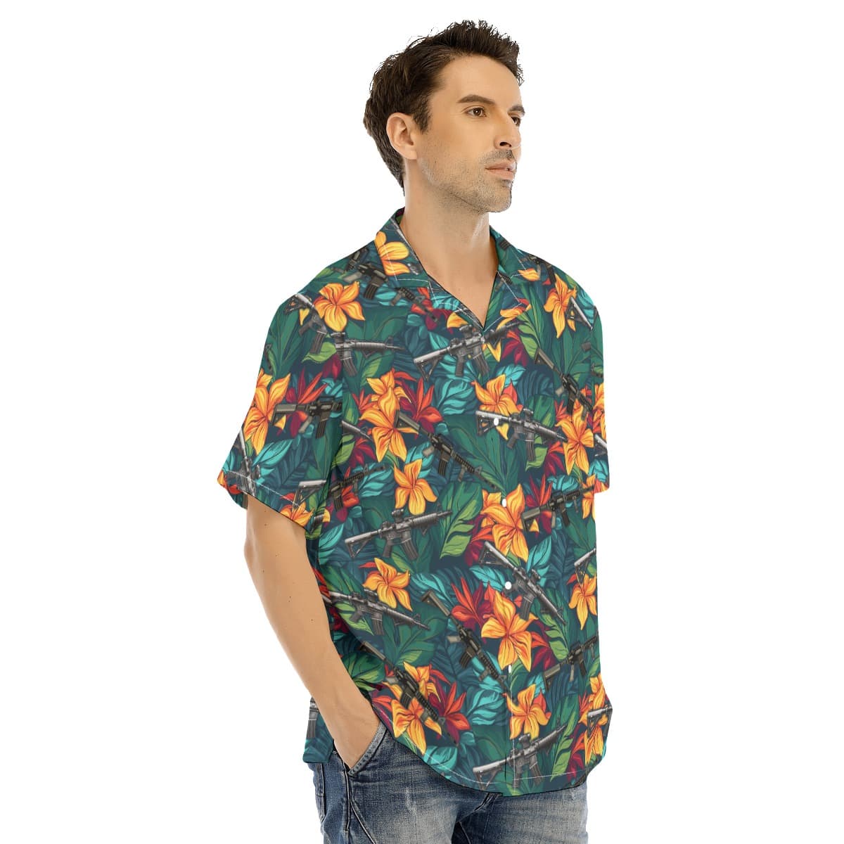 Tropical Gun Green Hawaiian Shirt (2)