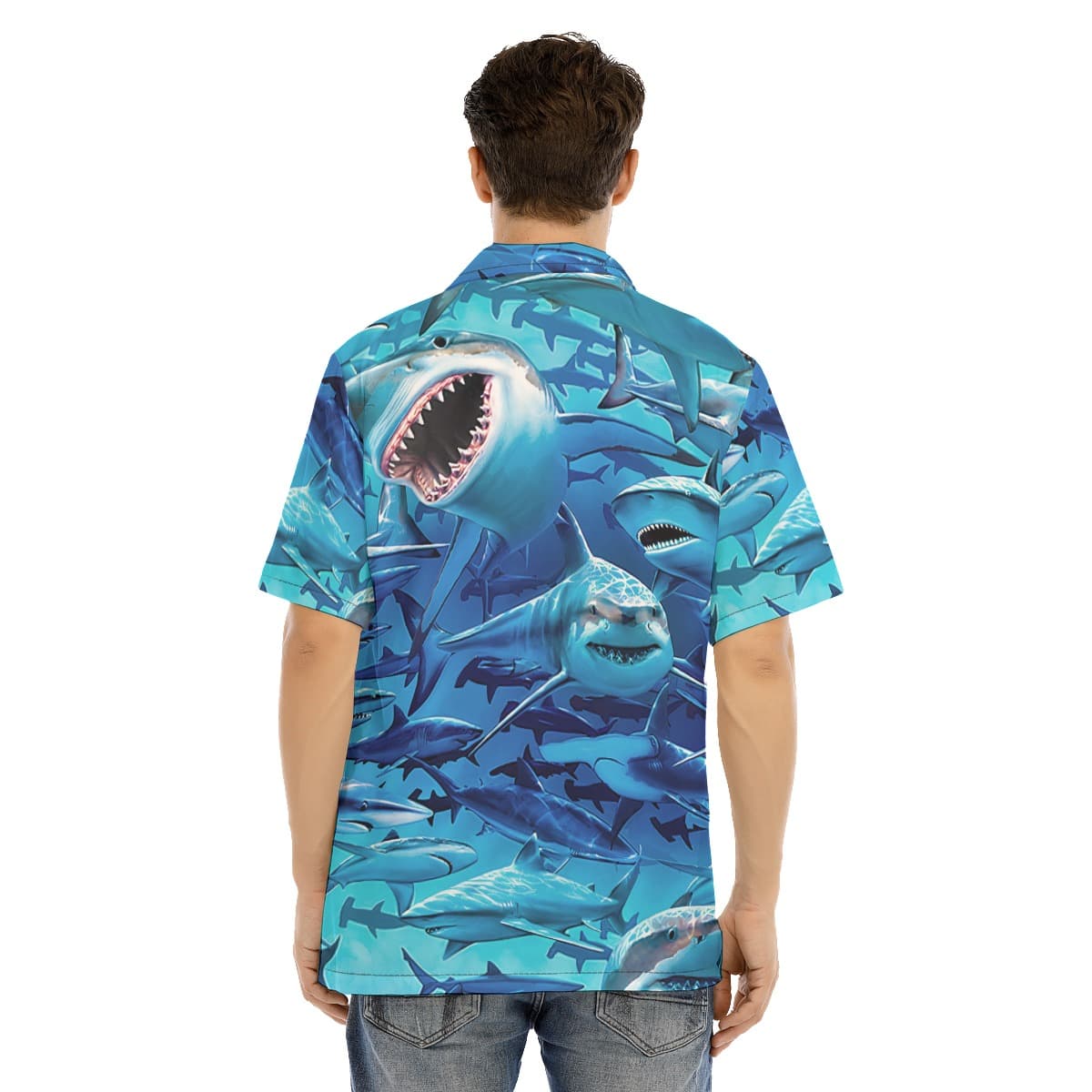 Blue Shark Hawaiian Shirt For Men (4)