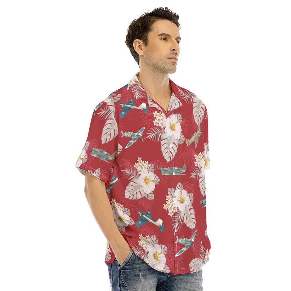 Floral Aircraft Red Hawaiian Shirt (2)