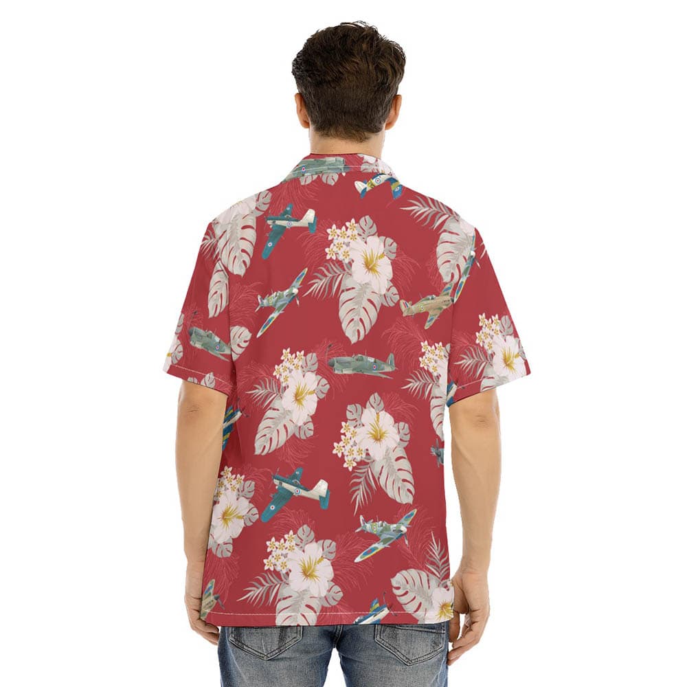 Floral Aircraft Red Hawaiian Shirt (4)