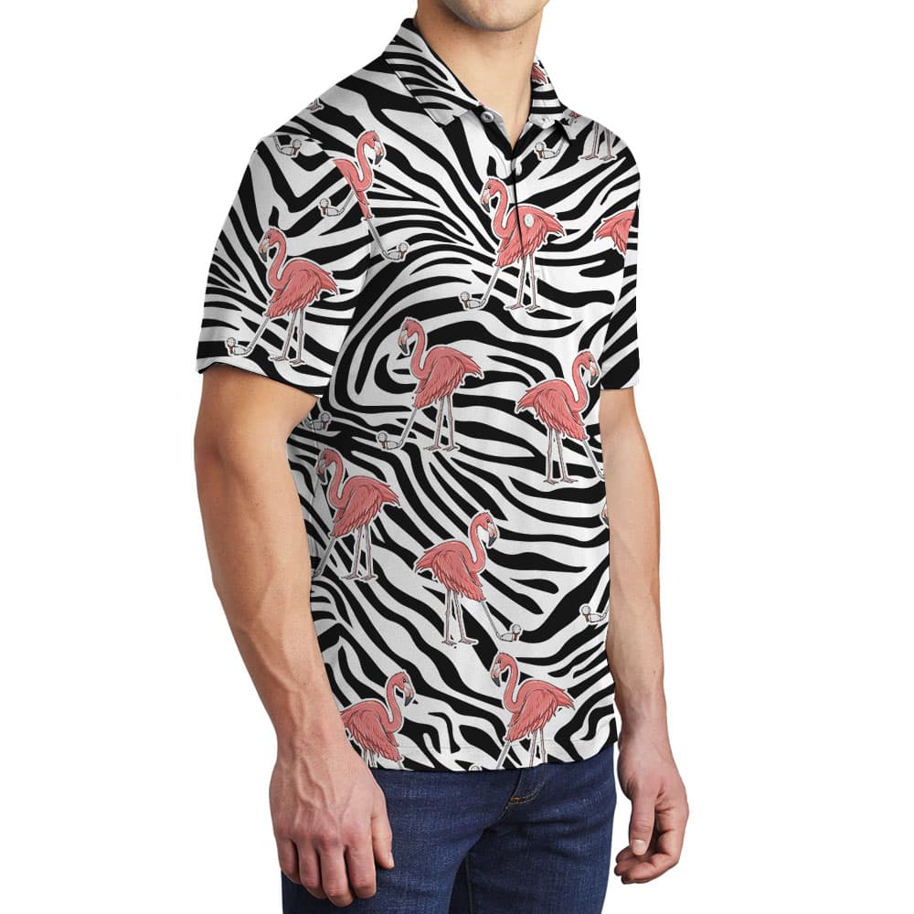 Flamingo Zebra Men’s Golf Polos2