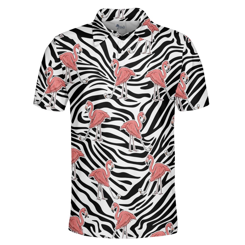 Flamingo Zebra Men's Golf Polos1