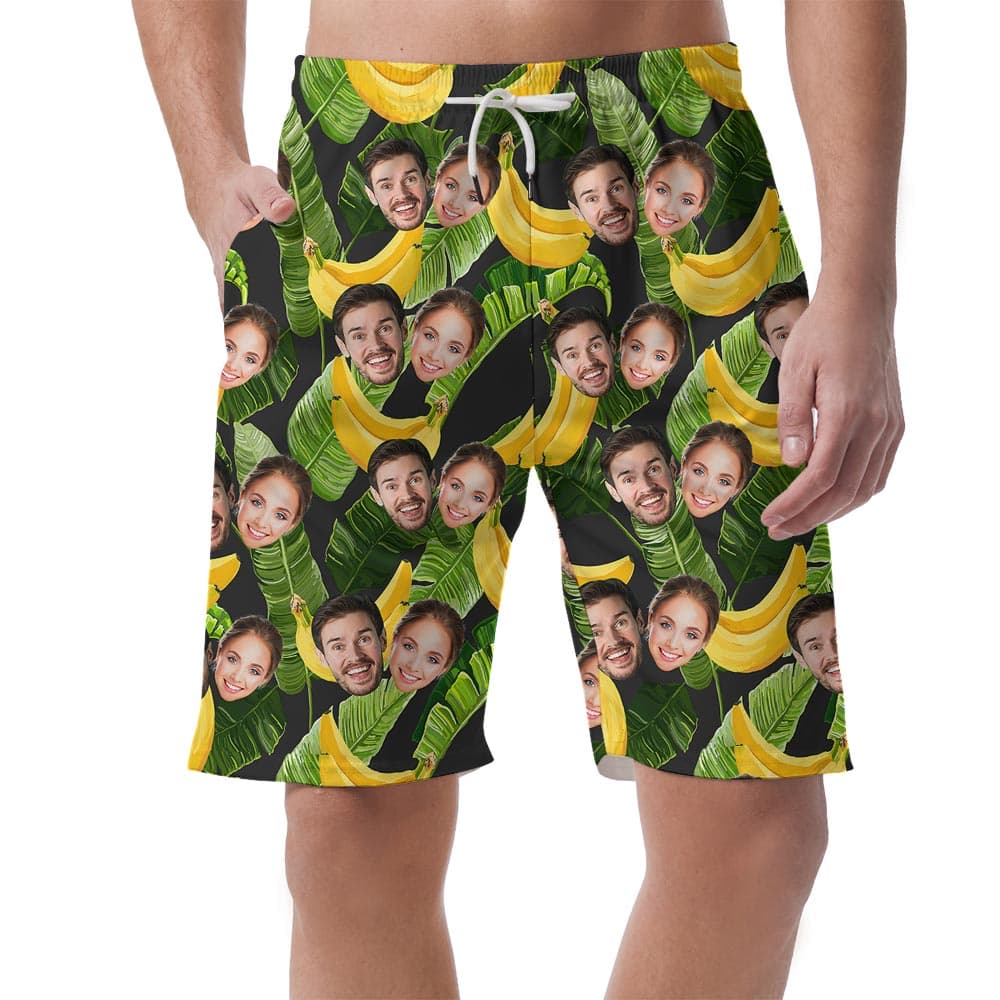 Custom Banana Hawaiian Shorts Men With Couple Faces