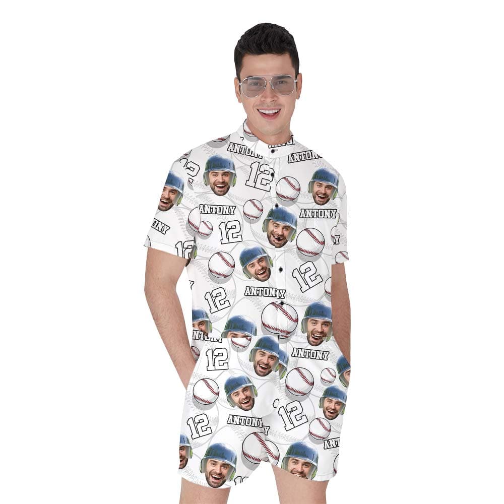 Baseball Custom Face Hawaiian Romper Men