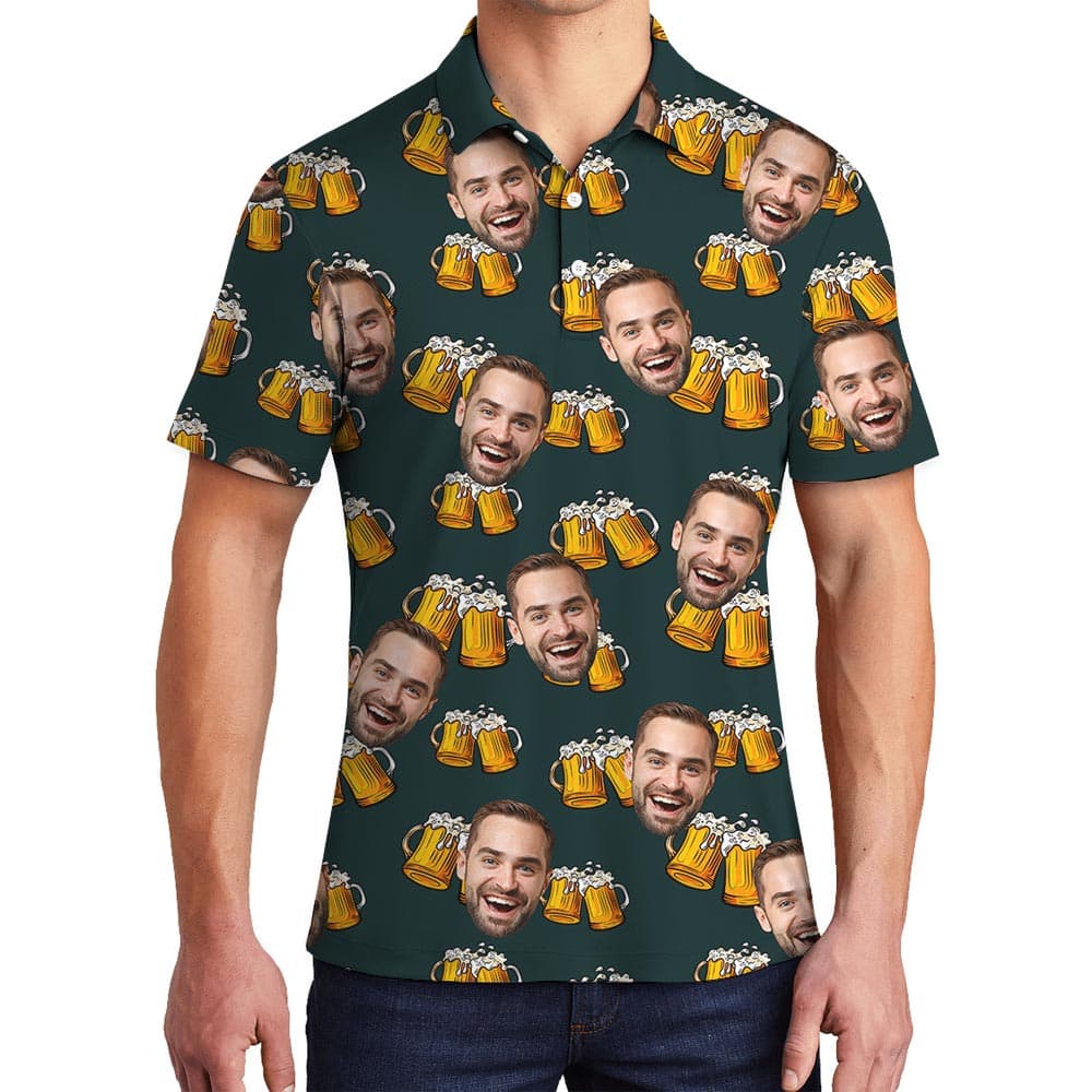 Custom Face Beer Hawaiian Polo Men