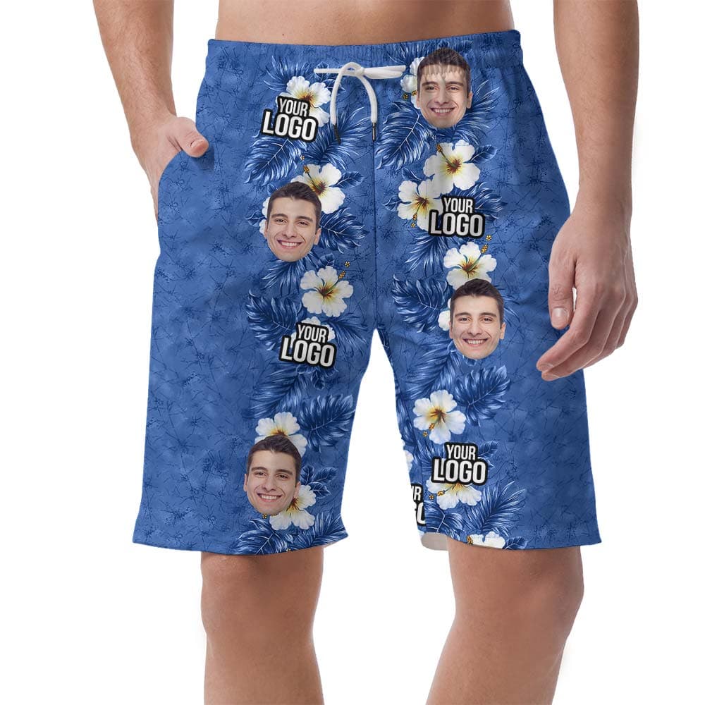 Blue Hawaiian Custom Face And Logo Shorts Men