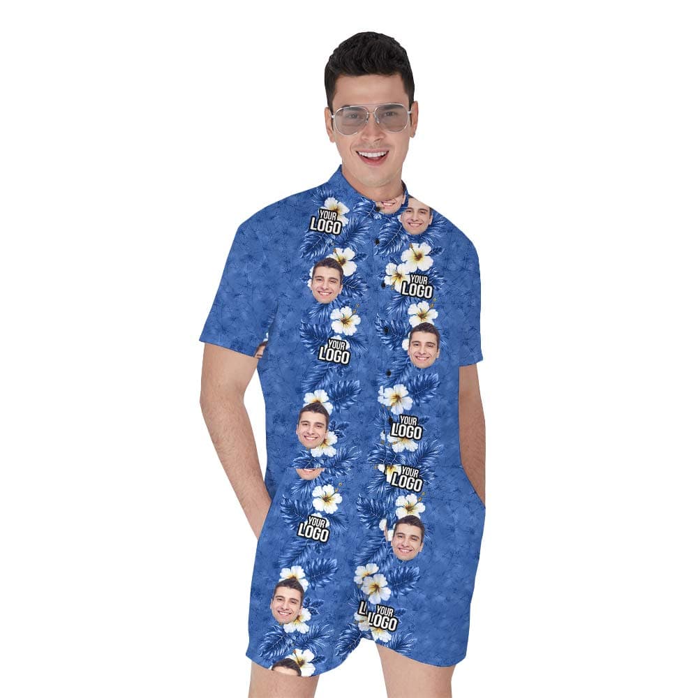 Custom Blue Hawaiian Matching Romper Men