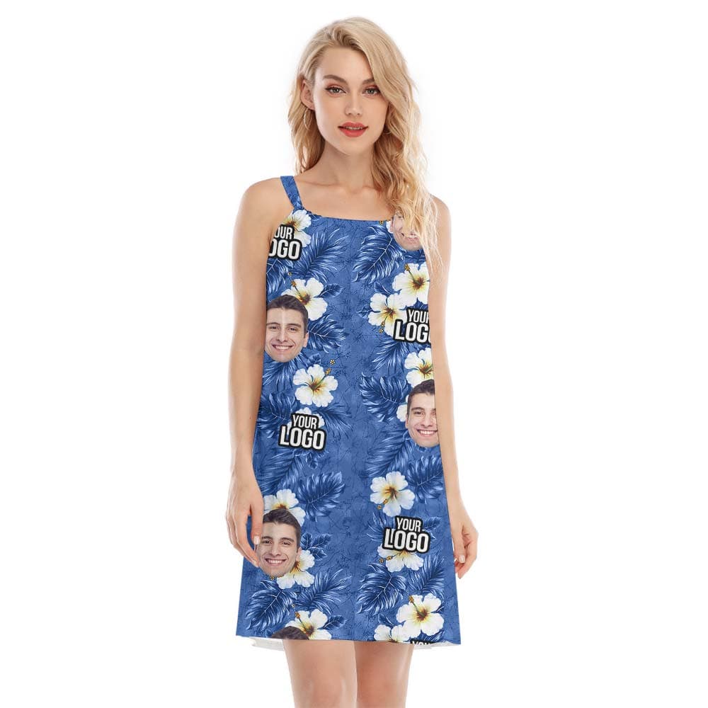 Blue Custom Face Hawaiian Cami Dress