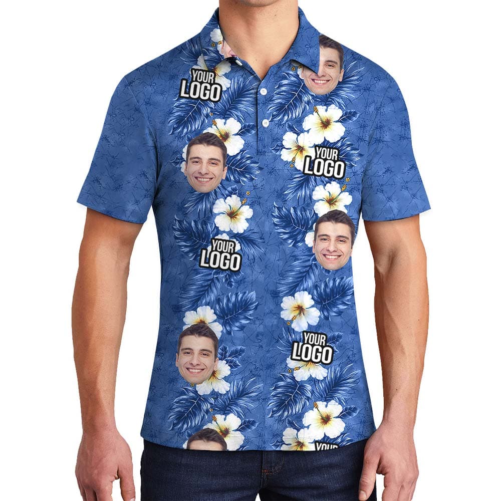 Hawaiian Custom Blue Flower Polo Men