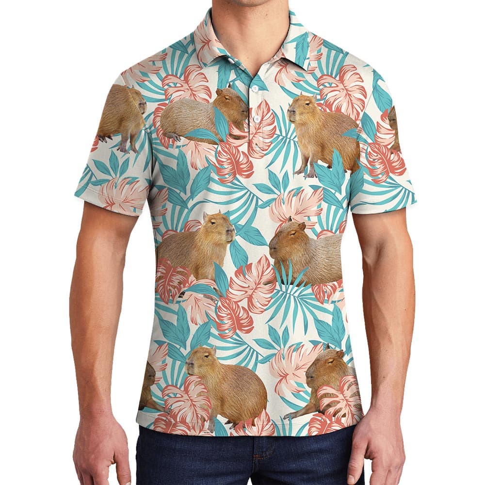 Cute Capybara Hawaiian Polo Men