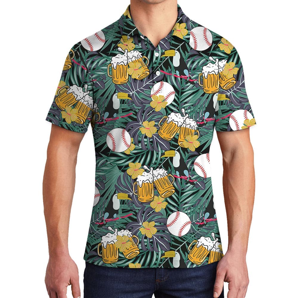 Baseball Lover Cheer Hawaiian Polo Men