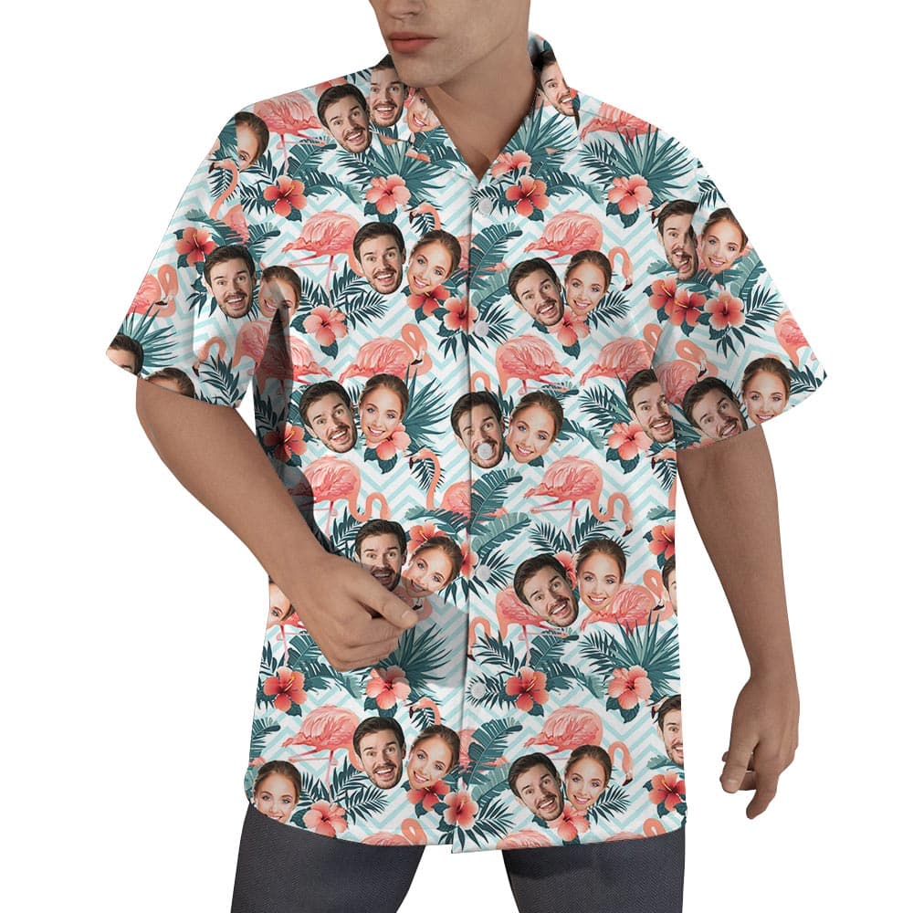Custom Couple Face Flower Hawaiian Shirt Men