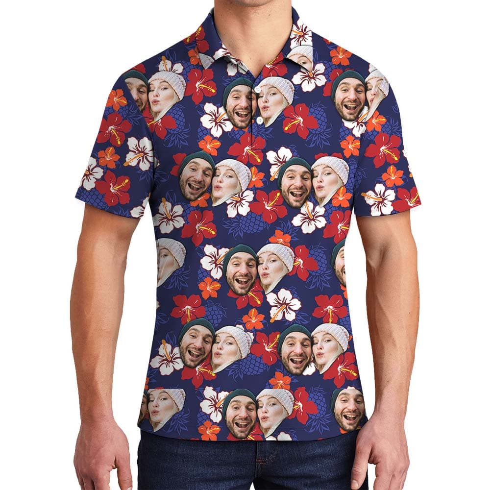 Custom Couple Matching Hawaiian Polo Men