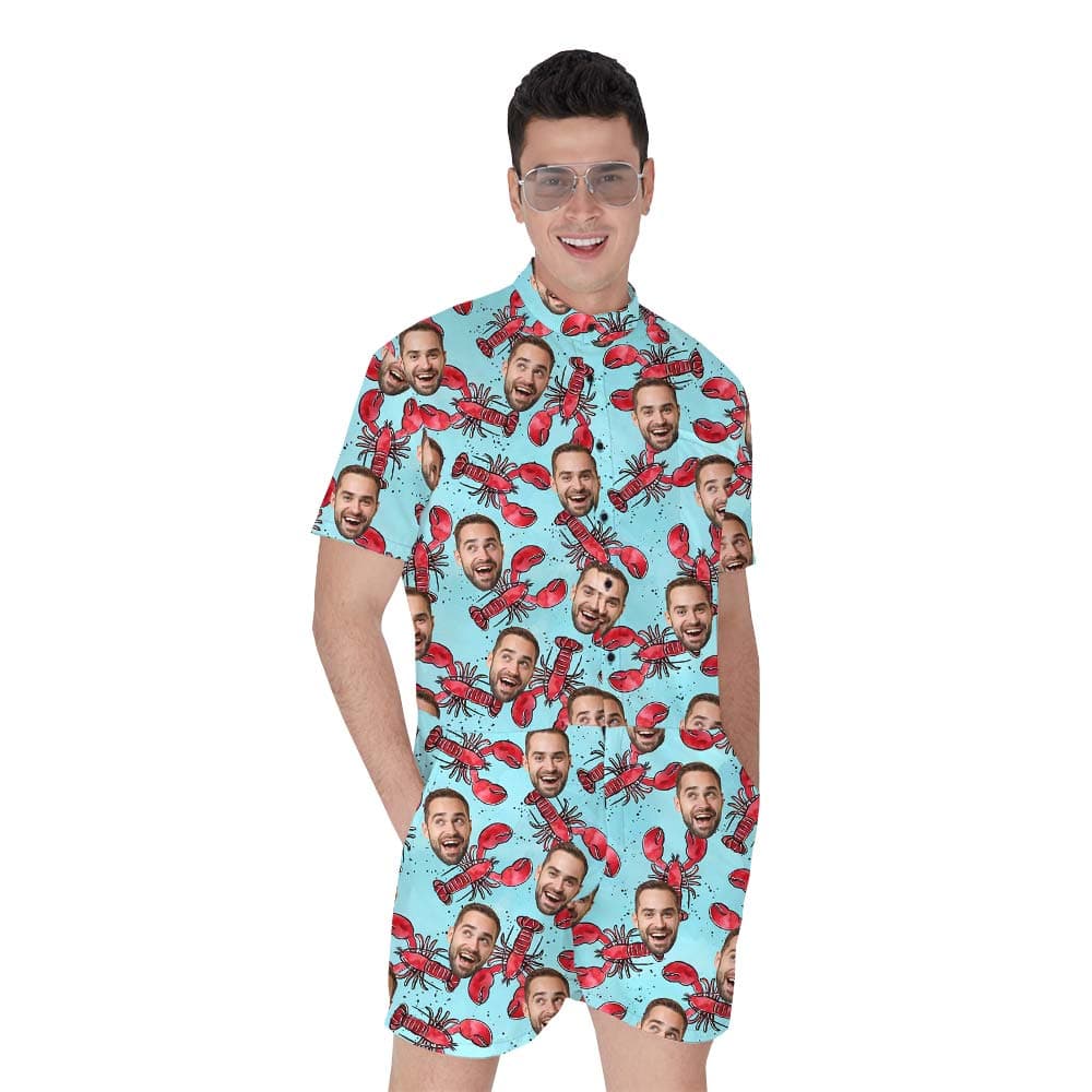 Custom Face Crab Hawaiian Romper Men