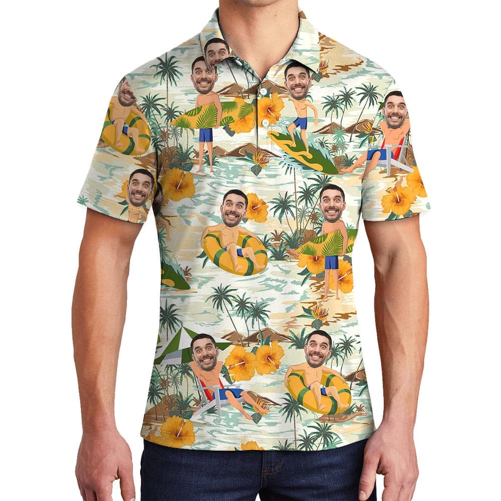 Funny Custom Face Hawaiian Polo Men
