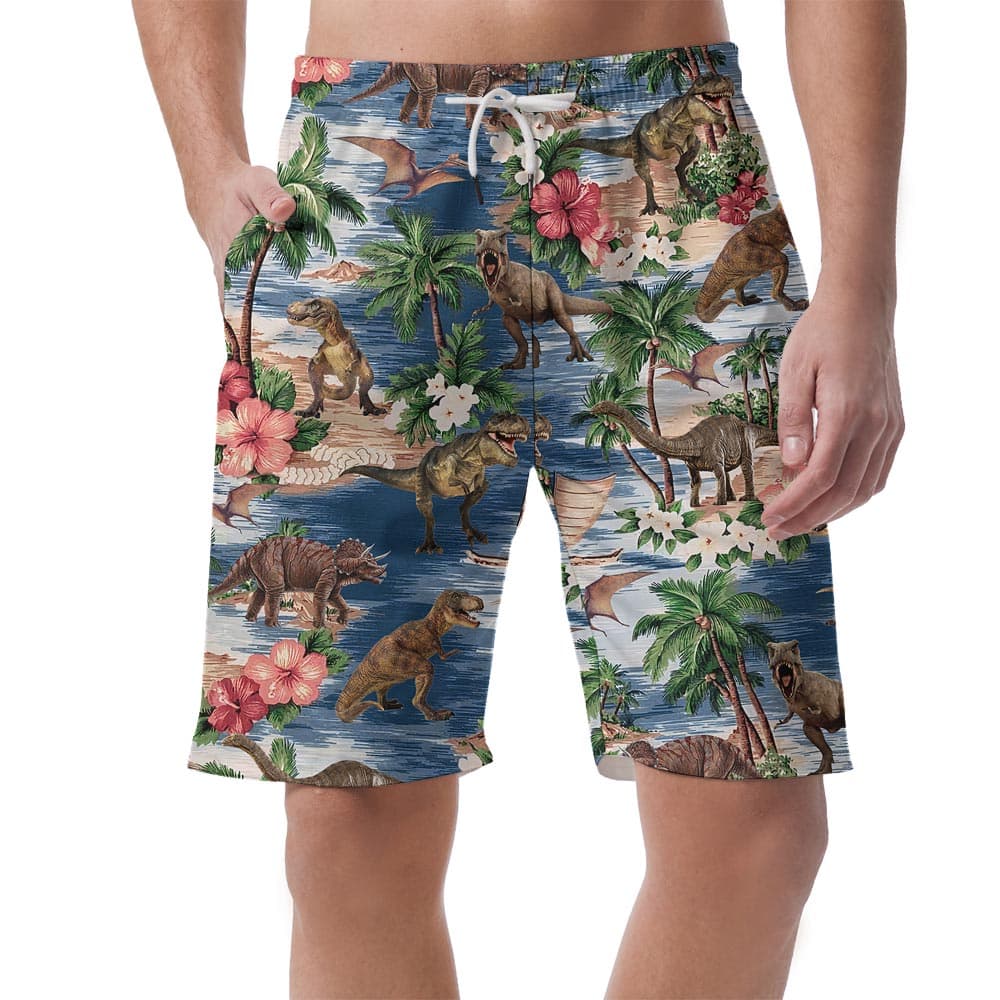 Dinosaur Pattern Hawaiian Shorts Men