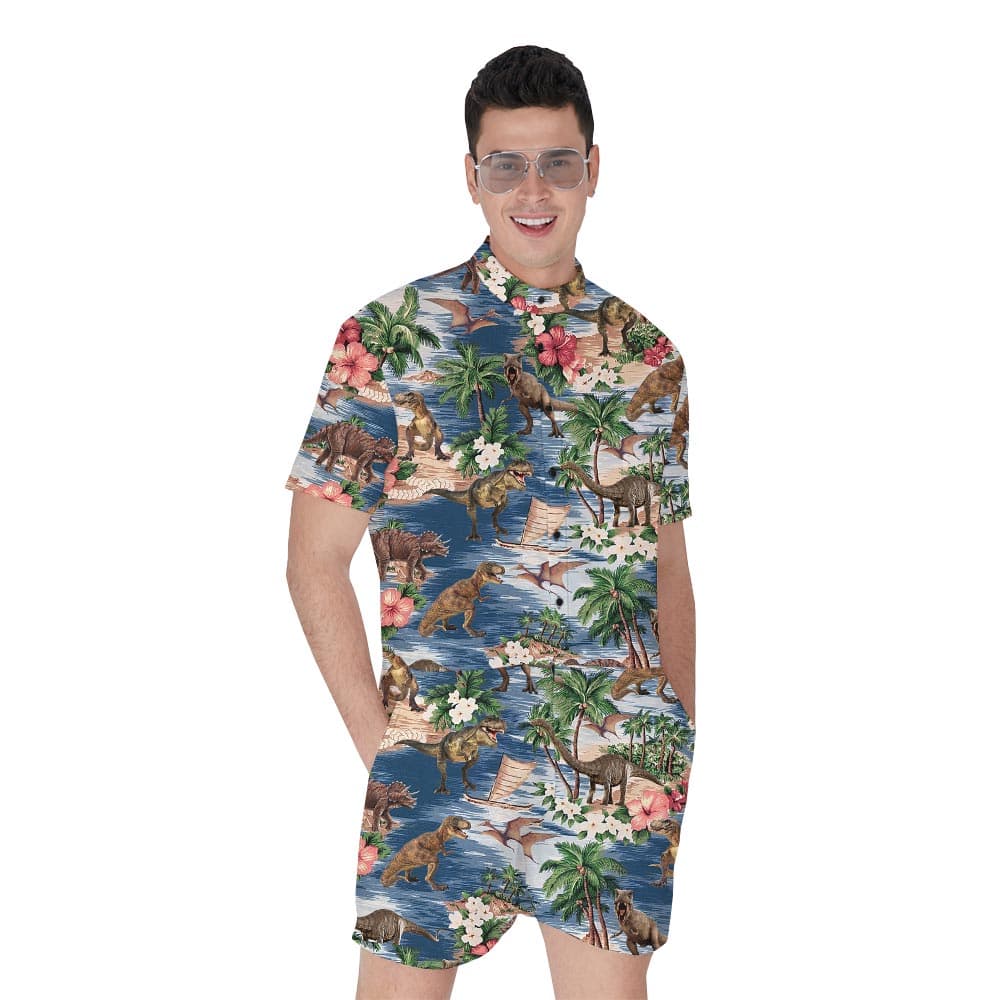 Dinosaur Print Hawaiian Men's Romper
