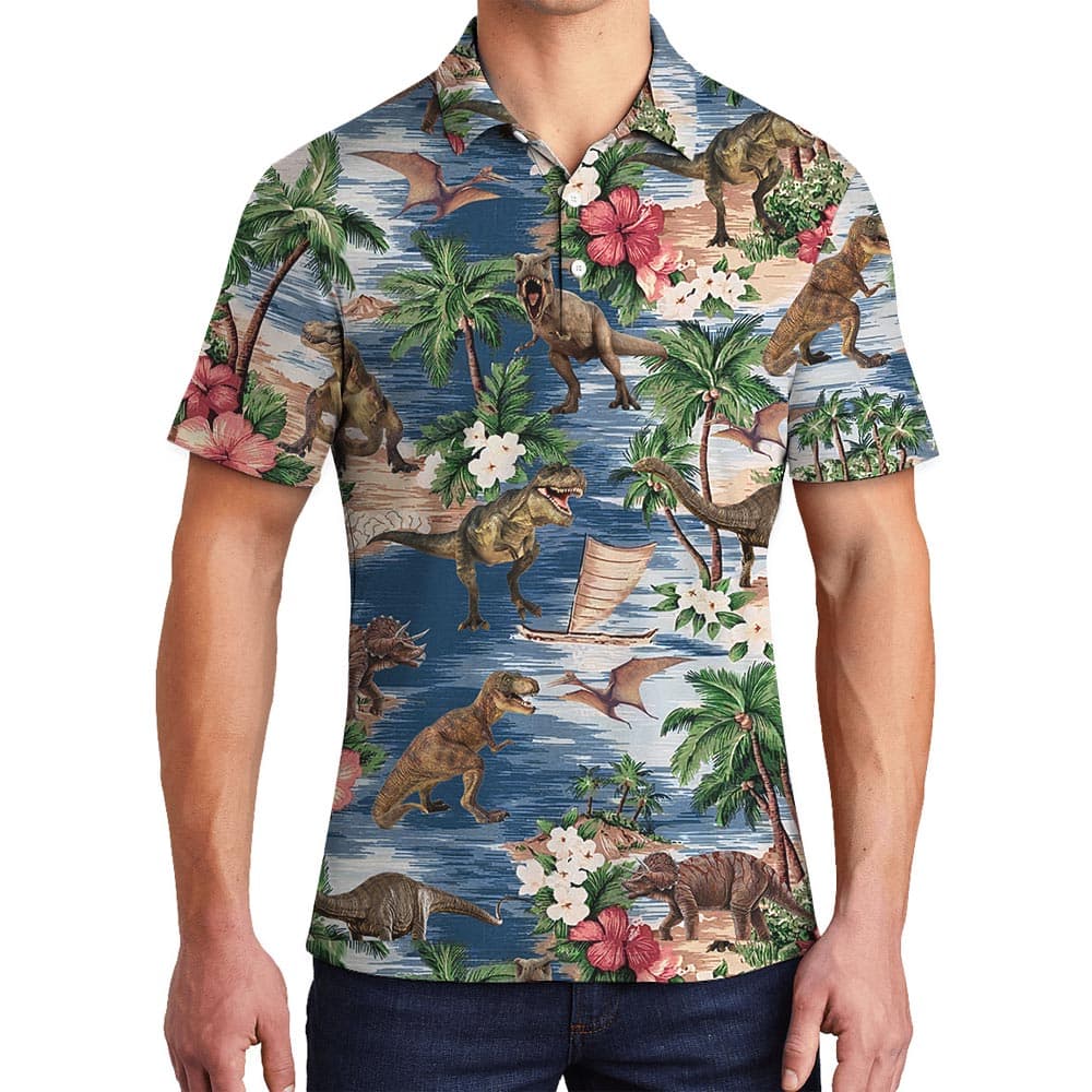 Hawaiian Polo Men With Dinosaur Pattern
