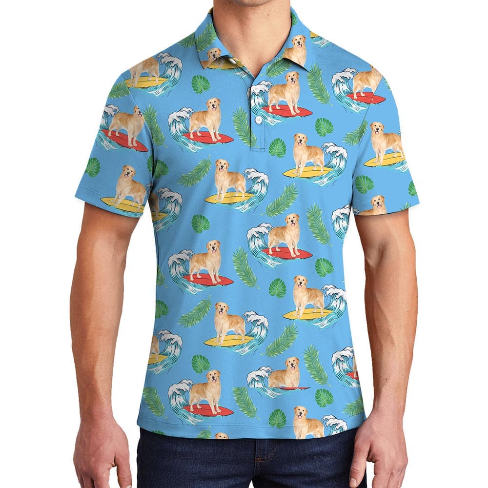 Dog Pattern Beach Hawaiian Polo Men
