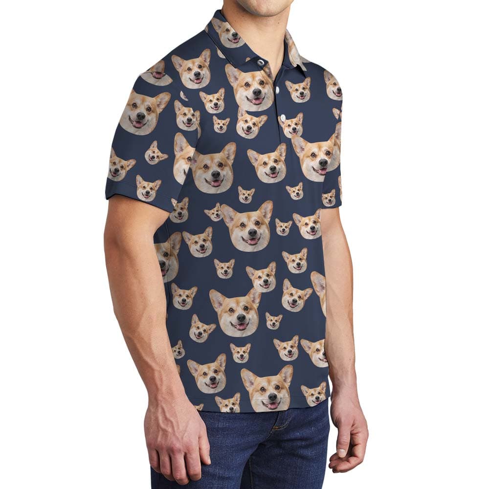 Face On Custom Polo Men Shirt Navy3