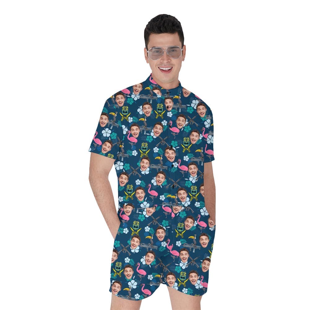 Custom Face Hawaiian Flamingo Romper Men